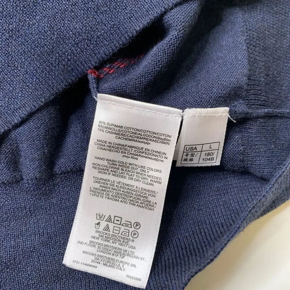 Brooks Brothers Sweater Vest Men L Large Navy Cotton Cashmere Blend V Neck Plaid